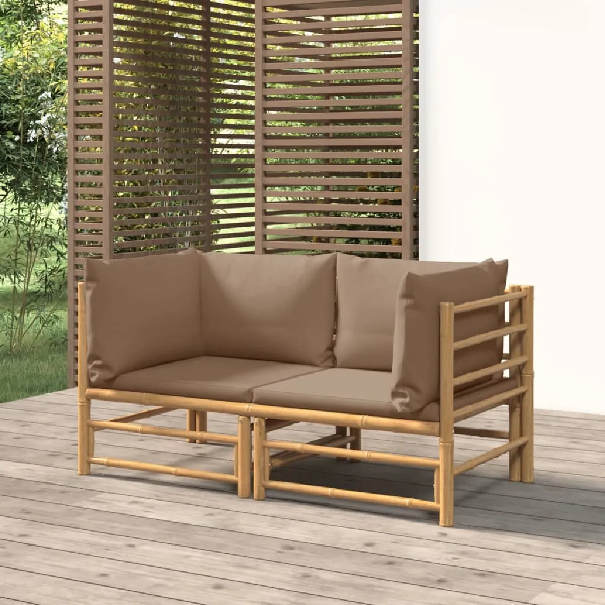 vidaXL Canapés d'angle jardin 2 pièces Coussins Bambou