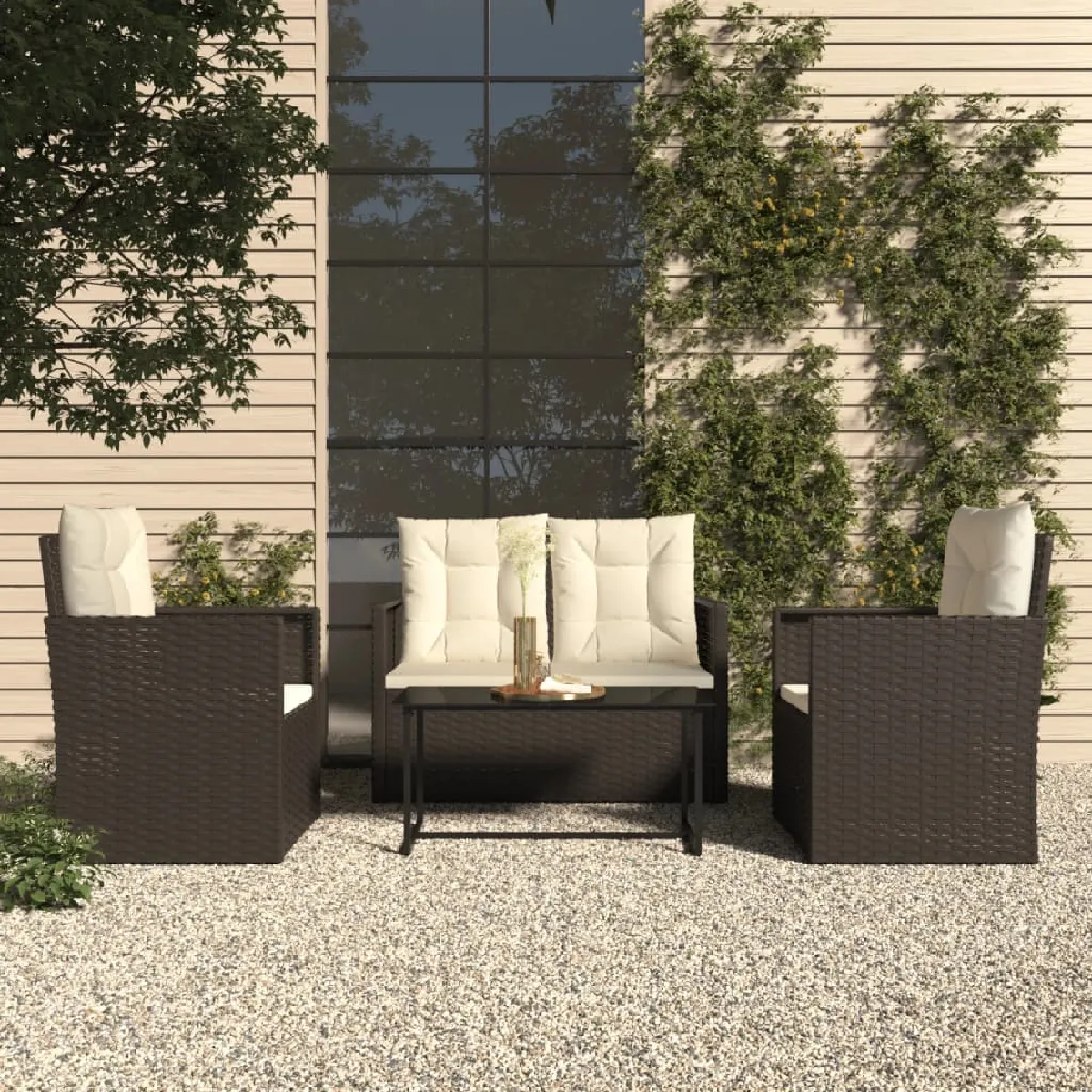 vidaXL Salon de jardin avec coussins 4 pcs résine tressée 319196 - vue 4