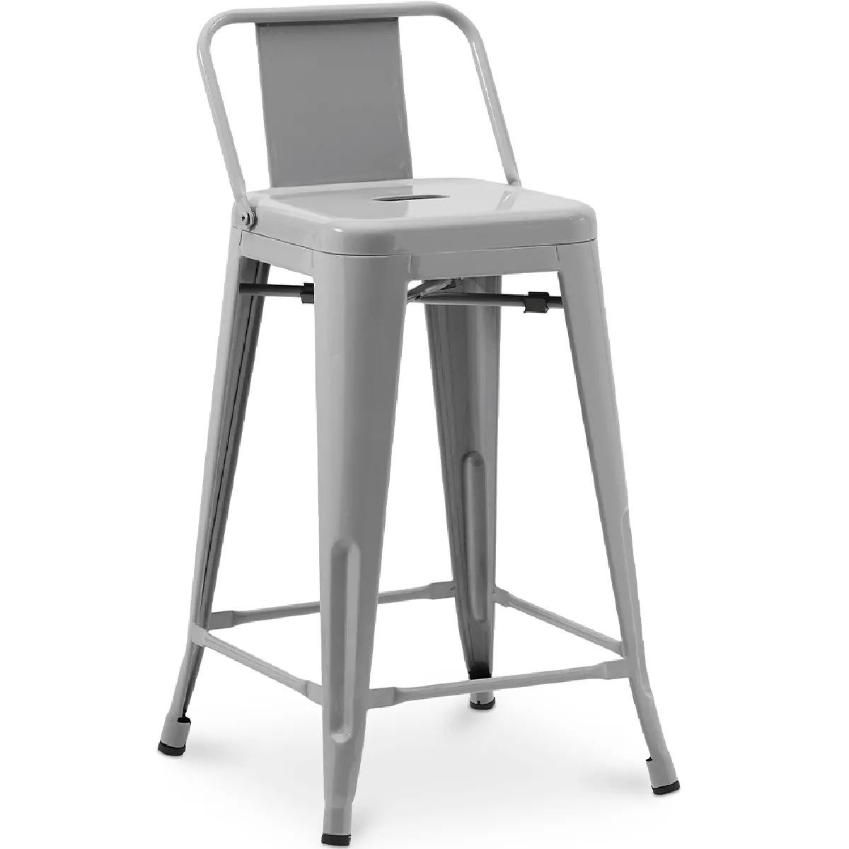 Tabouret de bar avec dossier - Design industriel - 60cm - Nouvelle édition - Stylix Gris clair
