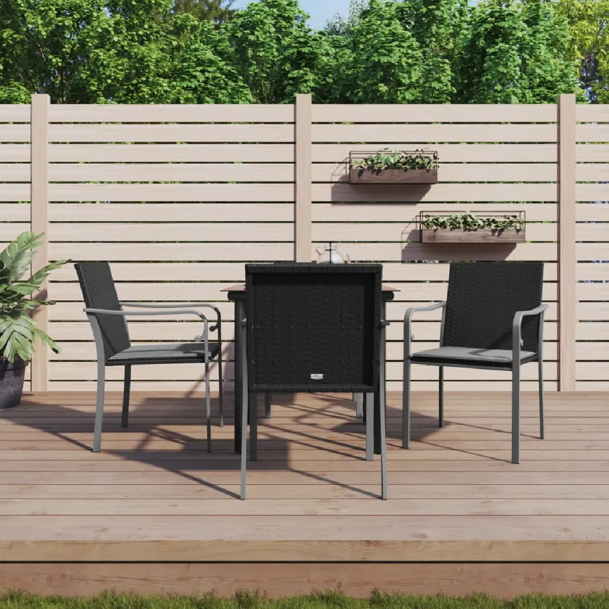 Vidaxl Gris Ensemble À Manger De Jardin - 5 Pièces - Résine Tressée