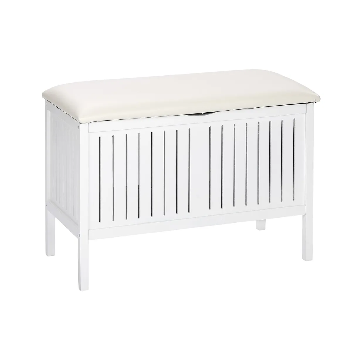 Tabouret de salle de bain en bois avec rangement Olso - L. 78 x H. 52 cm - Blanc Tabouret de salle de bain en bois avec rangement Olso - L. 78 x H. 52 cm - Blanc