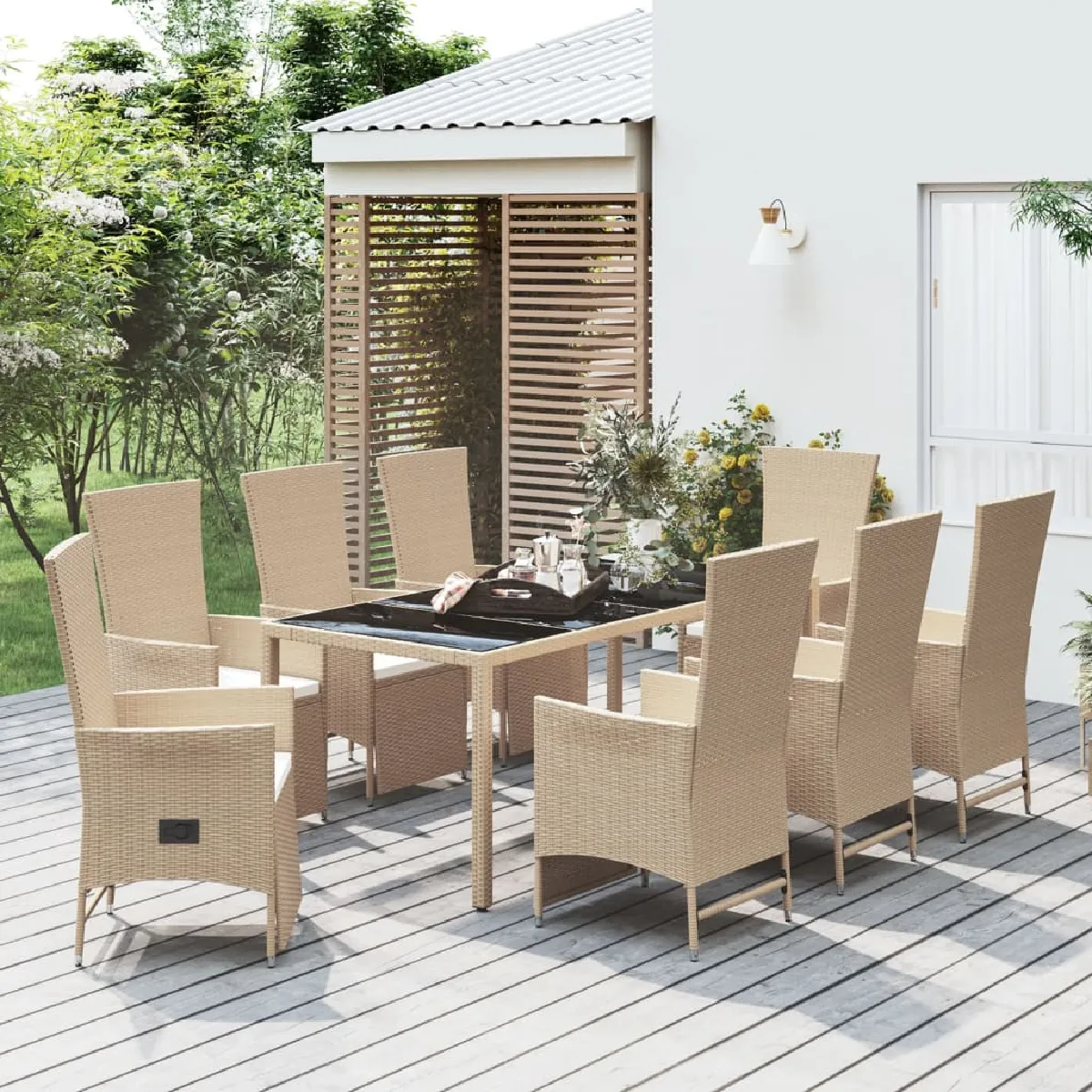 VIDAXL Ensemble à manger de jardin 9 pcs avec coussins Poly rotin - vue 2