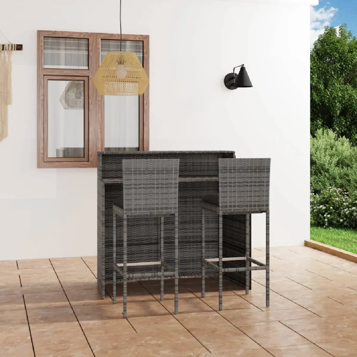 vidaXL Ensemble de bar de jardin 3 pcs et coussins Résine tressée - vue 9