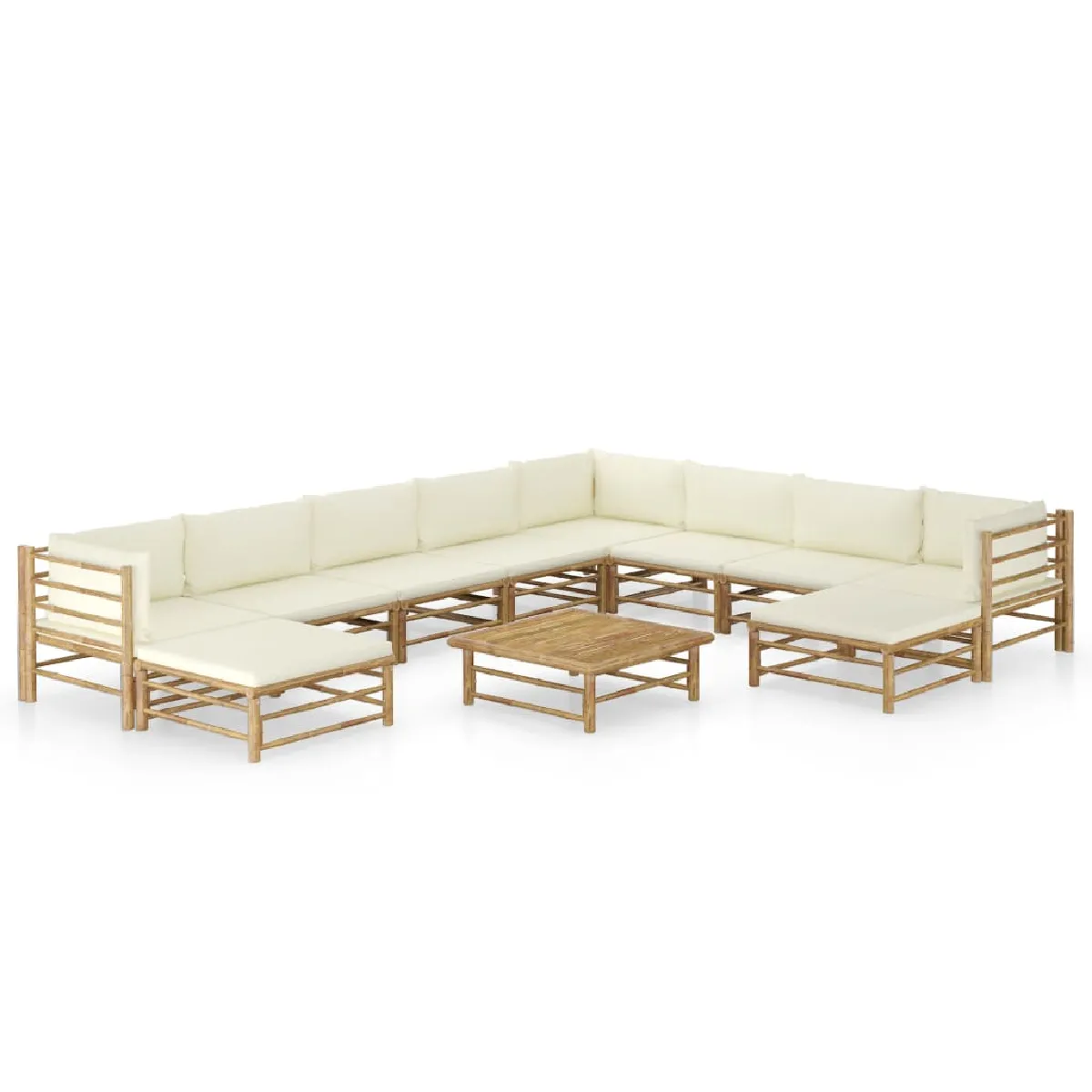 VIDAXL  Salon de jardin 11 pcs avec coussins blanc cr&egrave;me bambou