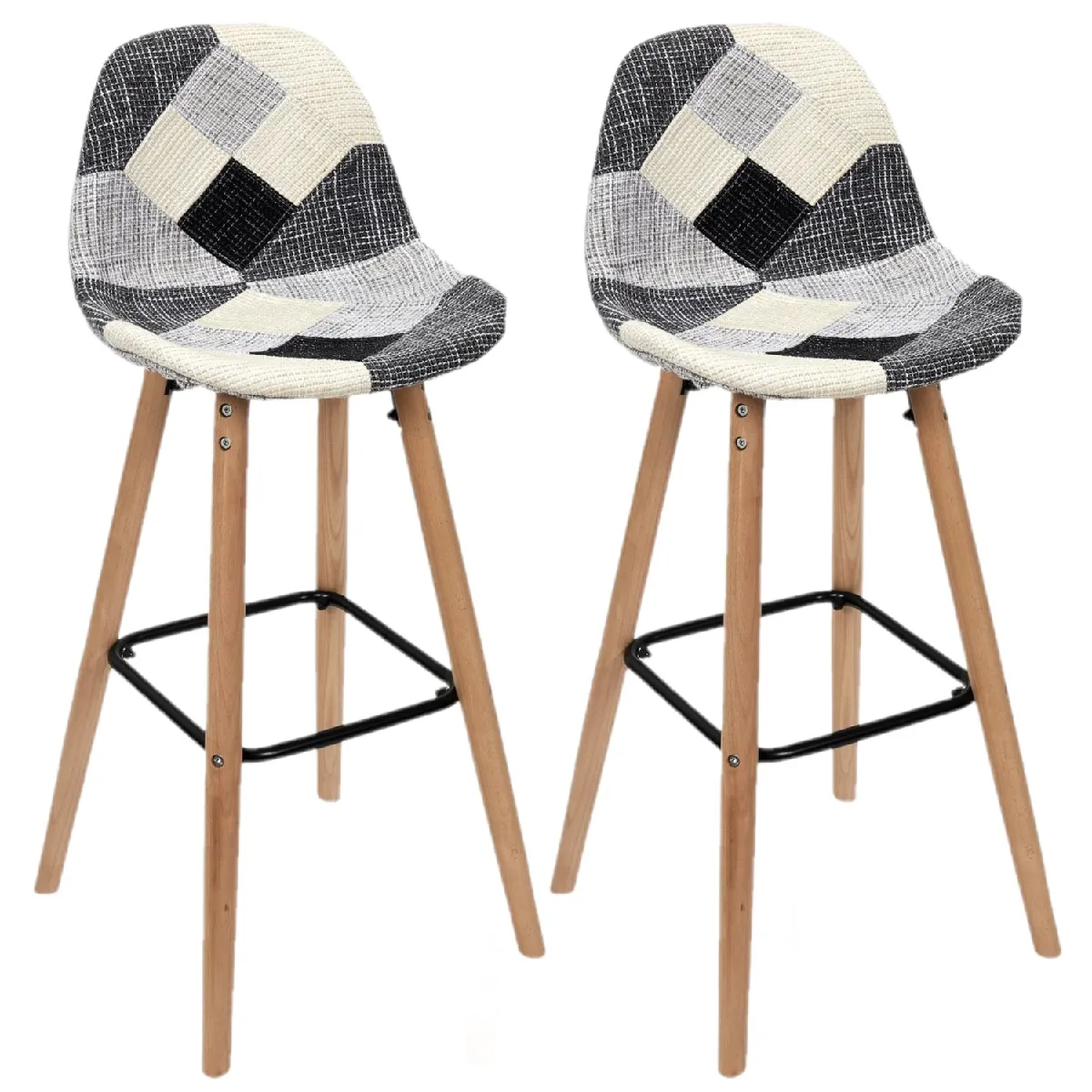 Lot de 2 Tabourets de bar Patchwork - Noir et Gris Lot de 2 Tabourets de bar Patchwork - Noir et Gris