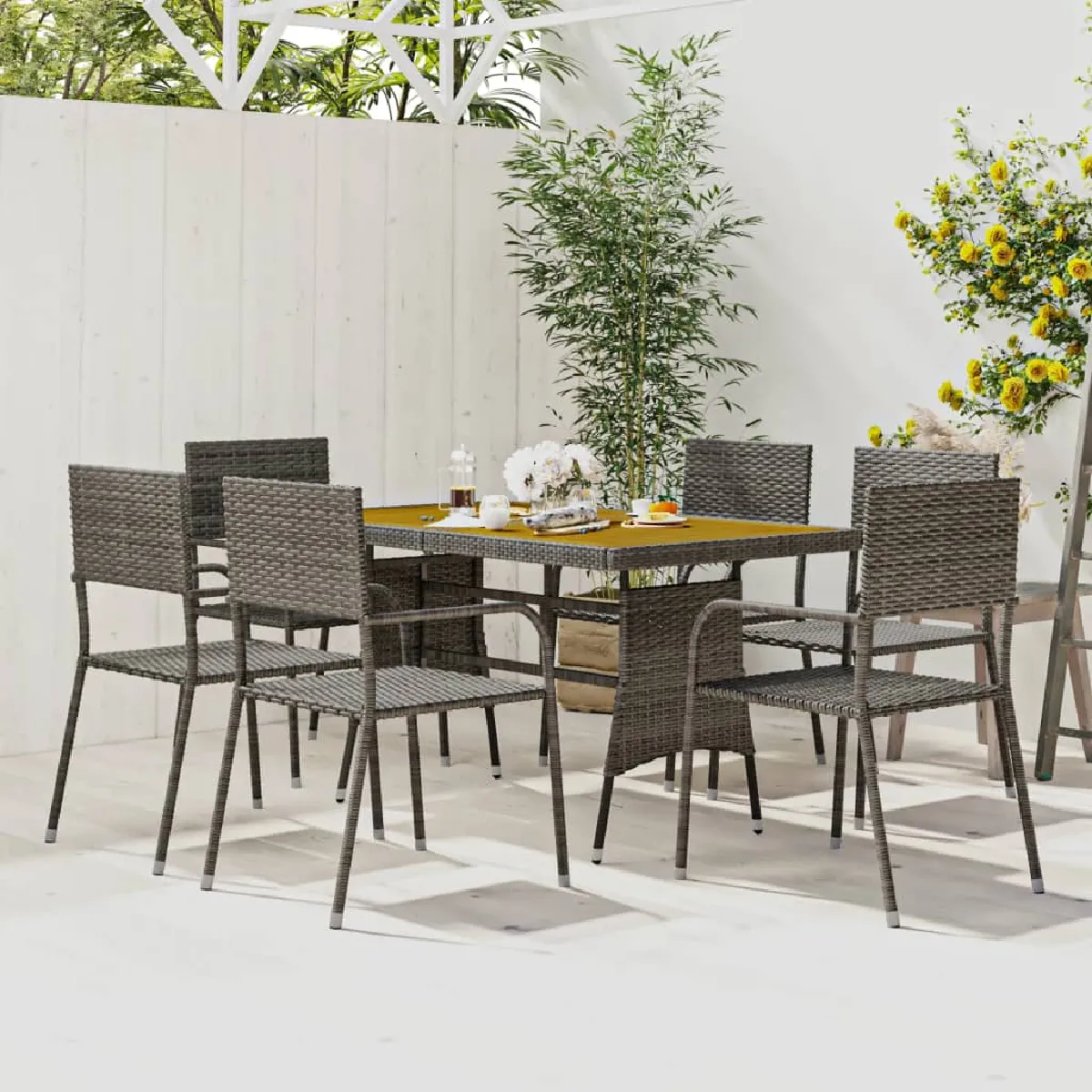 vidaXL Ensemble à manger d'extérieur 7 pcs Résine tressée - vue 2