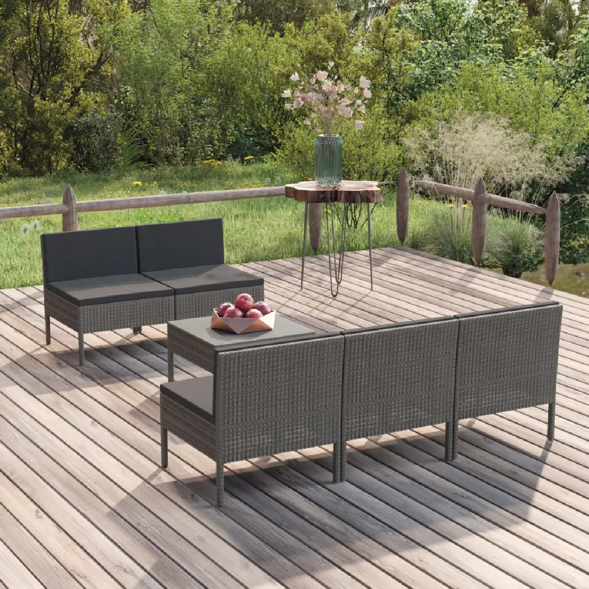 vidaXL Salon de jardin 6 pcs avec coussins - Gris