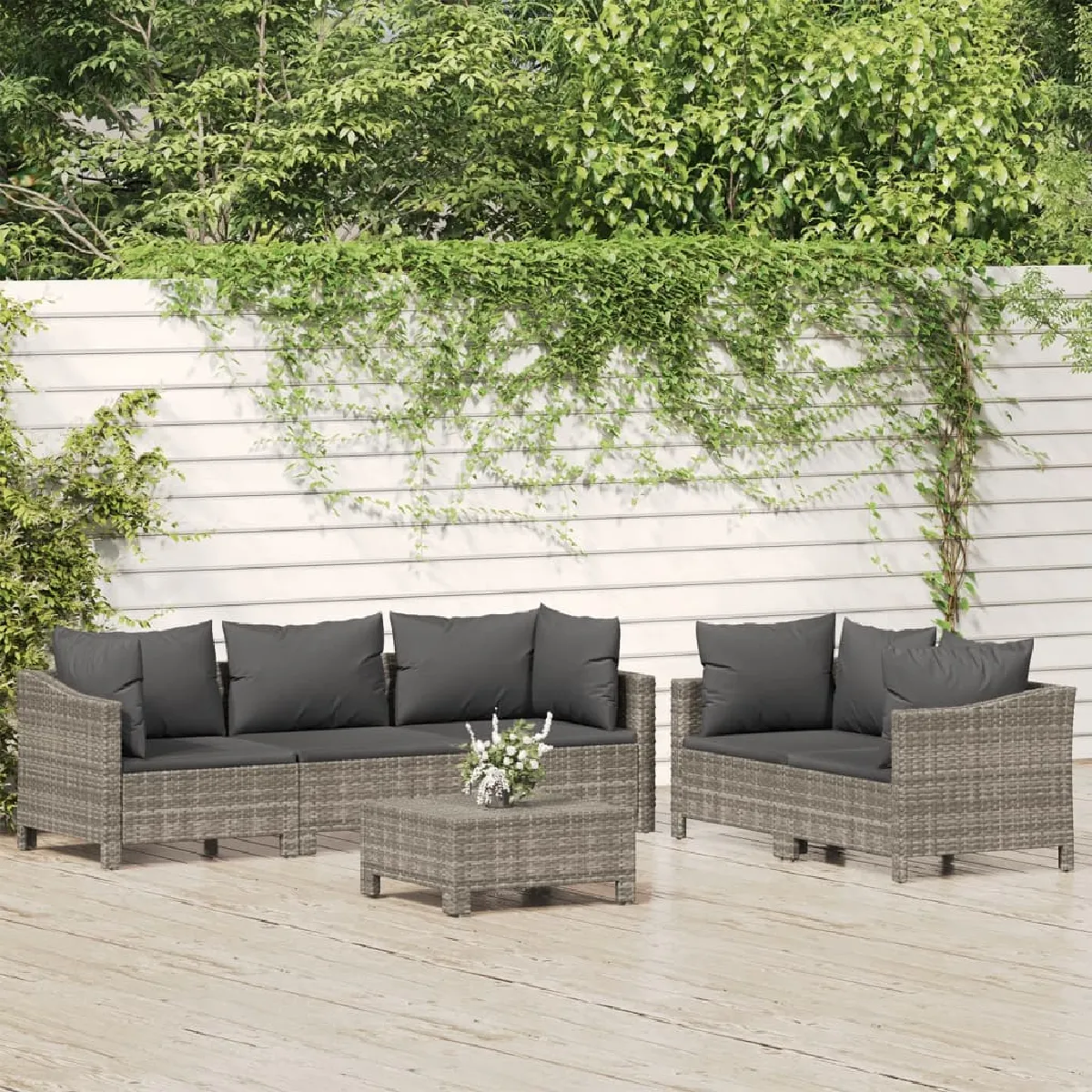 vidaXL Salon de Jardin - 6 Pièces - Coussins Gris - Résine Tressée