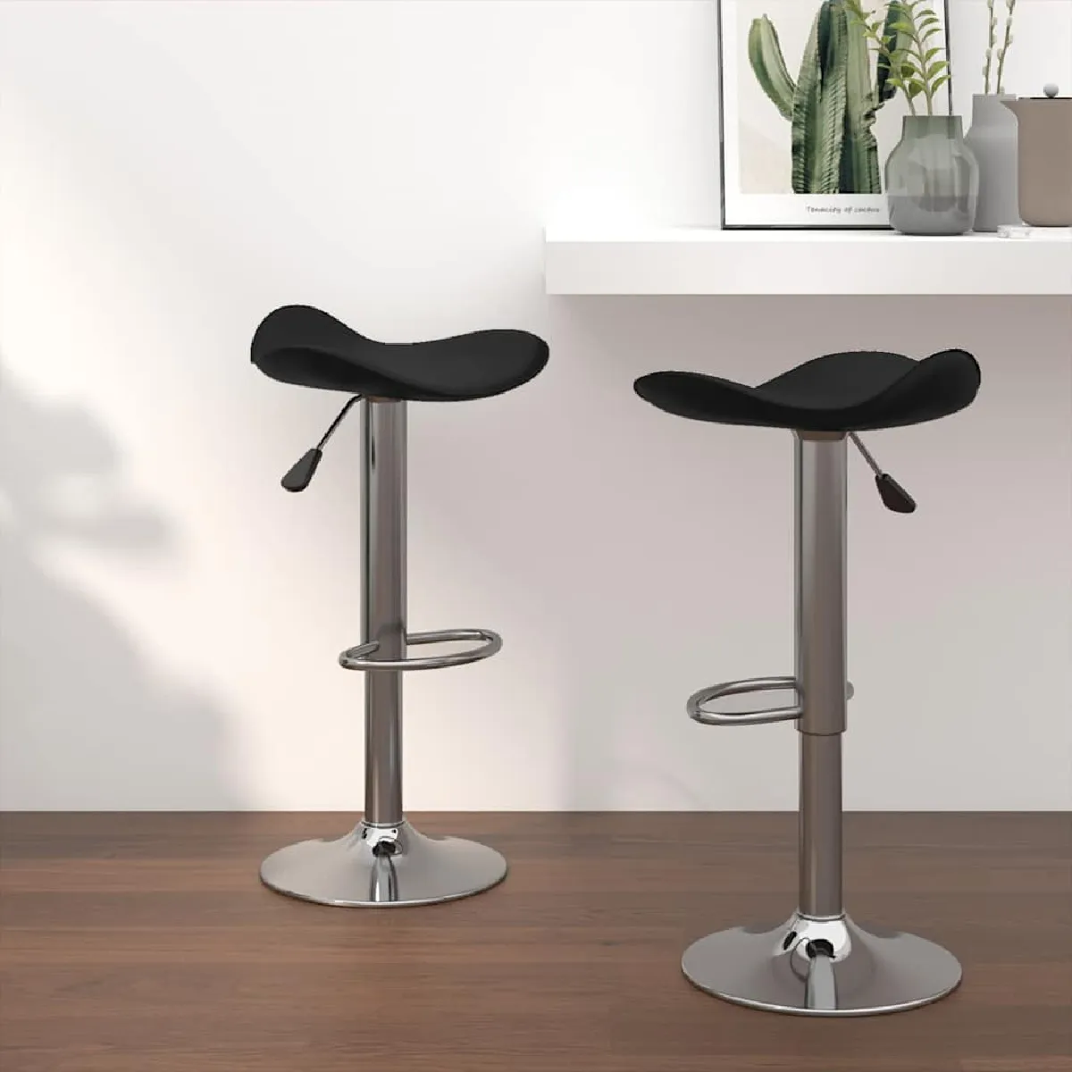 Non Communiqué Noir Tabourets De Bar Lot De 2 Acier Chromé Et Cuir Artificiel - Image 2