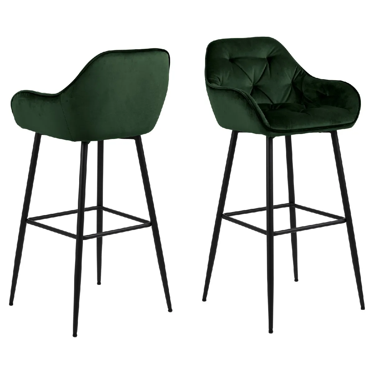 Lot de 2 Tabourets de bar en tissu et métal - Vert
