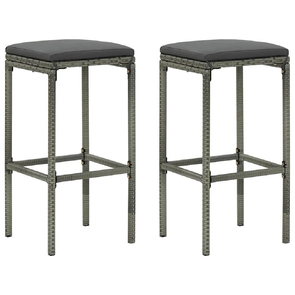 Non Communiqué Gris Tabourets De Bar Avec Coussins Lot De 2 Résine Tressée - Image 3