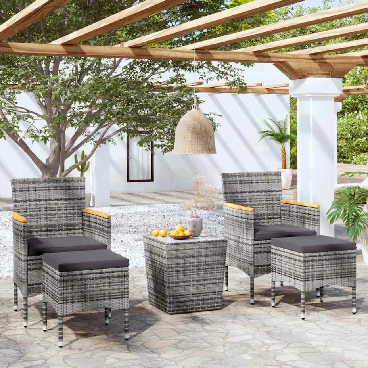 Non Communiqué Gris Vidaxl Ensemble De Bistro 5 Pcs Meubles D'extérieur Mobilier De Patio Meubles De Terrasse Mobilier De Jardin Résine Tressée 3058375 - Image 3