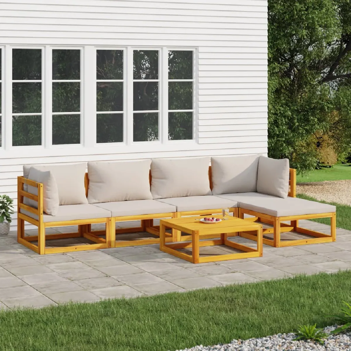 VIDAXL Salon de jardin 6 pcs Bois massif - vue 5