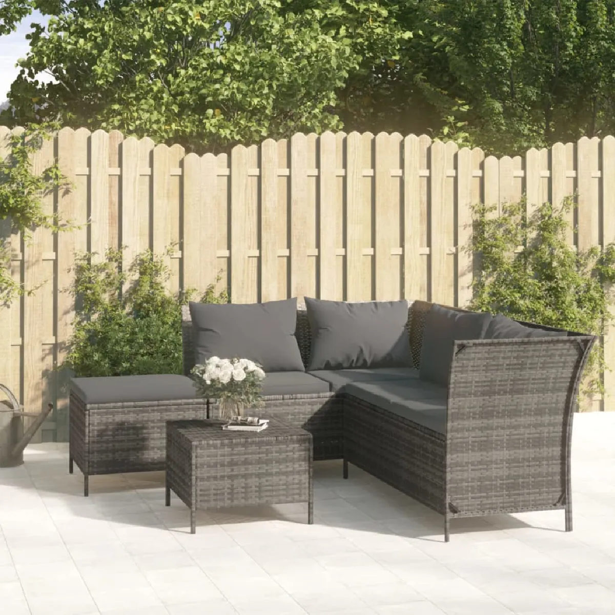 Vidaxl Gris Salon De Jardin 4 Pcs Avec Coussins