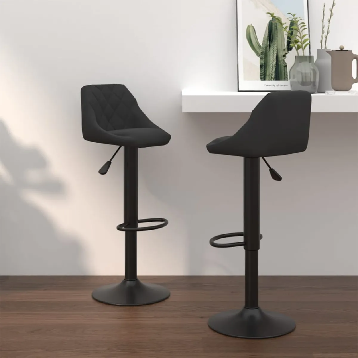 VIDAXL - Tabourets de bar - Velours - Noir - Lot de 2 - Image 2