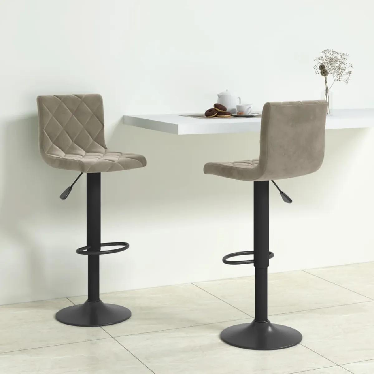 VIDAXL - Tabourets de bar - Velours - Gris Clair - Lot de 2 - Image 2
