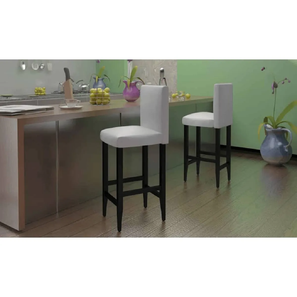 vidaXL Tabouret de bar similicuir, Blanc, Lot de 6
