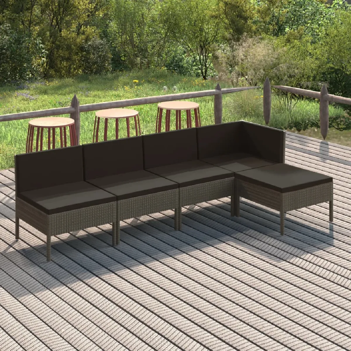 vidaXL Salon de jardin 5 pcs avec coussins - Résine tressée Gris