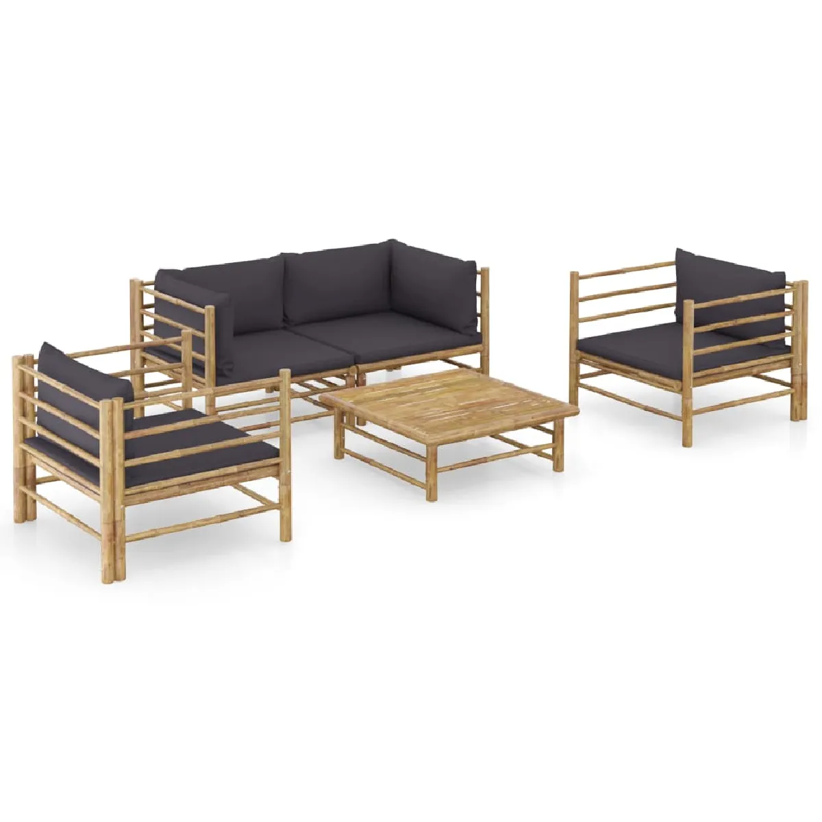 vidaXL Salon de jardin 5 pcs - Gris foncé