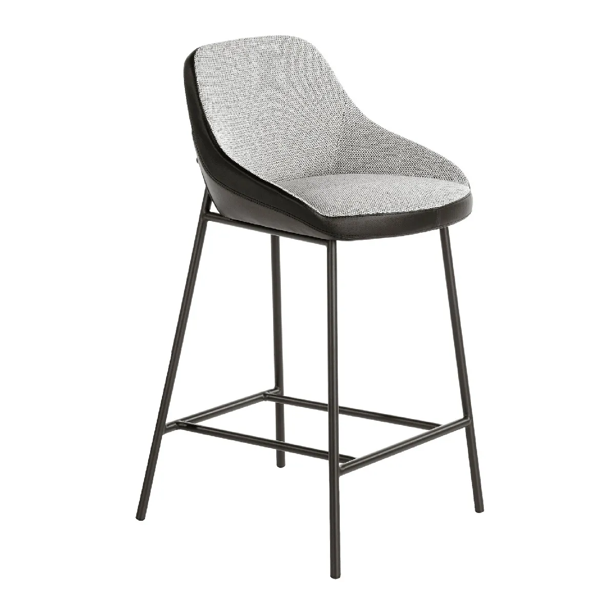 Tabouret en tissu gris et similicuir noir Tabouret en tissu gris et similicuir noir