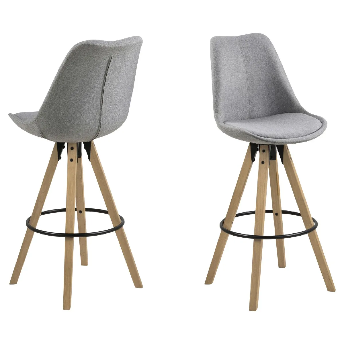 Lot de 2 Tabourets de bar en tissu et bois d'Hévéa - Gris