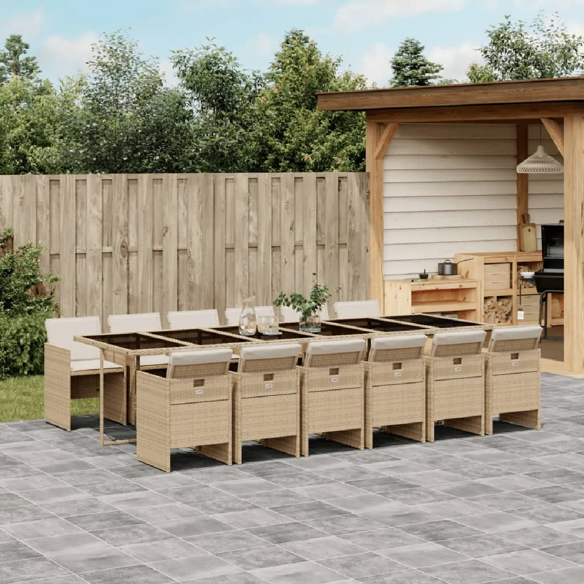 Ensemble à manger de jardin et coussins 13 pcs vidaXL - vue 2