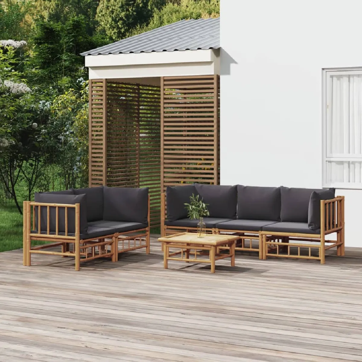 vidaXL Salon de jardin 6 pcs Bambou Gris foncé