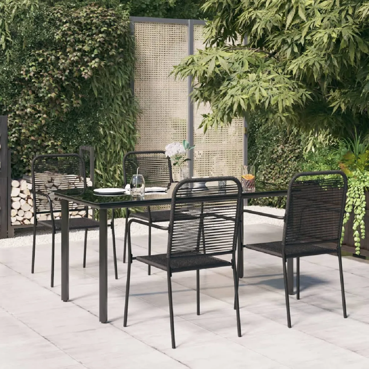 vidaXL Ensemble à manger de jardin 5 pcs - Noir