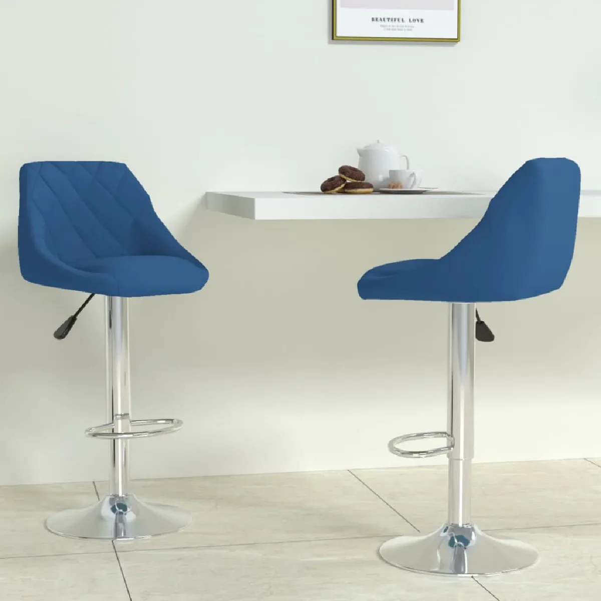 VIDAXL - Tabourets de bar - Lot de 2 - Velours - Bleu - Image 2