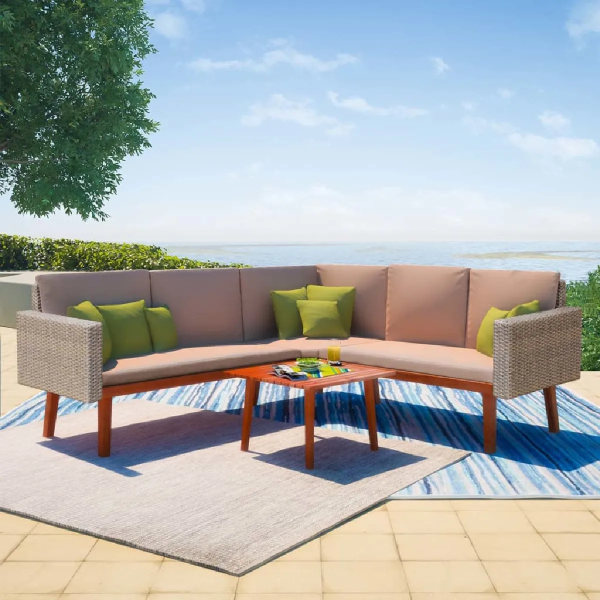 vidaXL - Salon de jardin 4 pièces - Résine tressée - Gris - Image 3