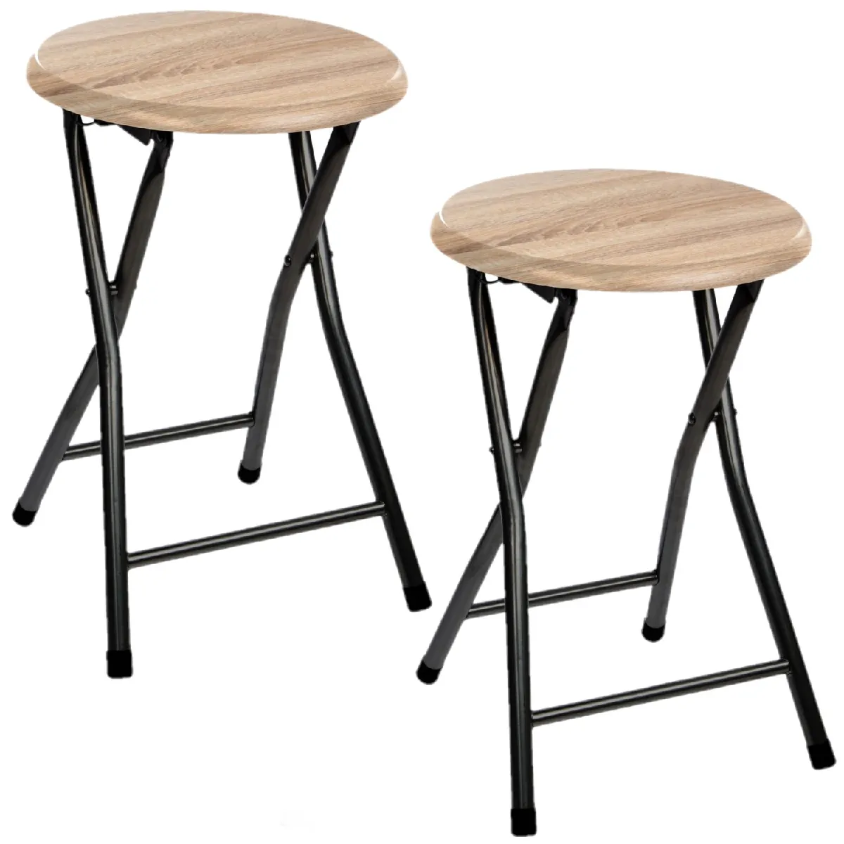 Lot de 2 tabourets pliants en métal - Beige et noir Lot de 2 tabourets pliants en métal - Beige et noir
