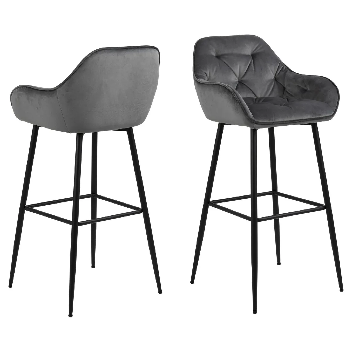 Lot de 2 Tabourets de bar en tissu et métal - Gris