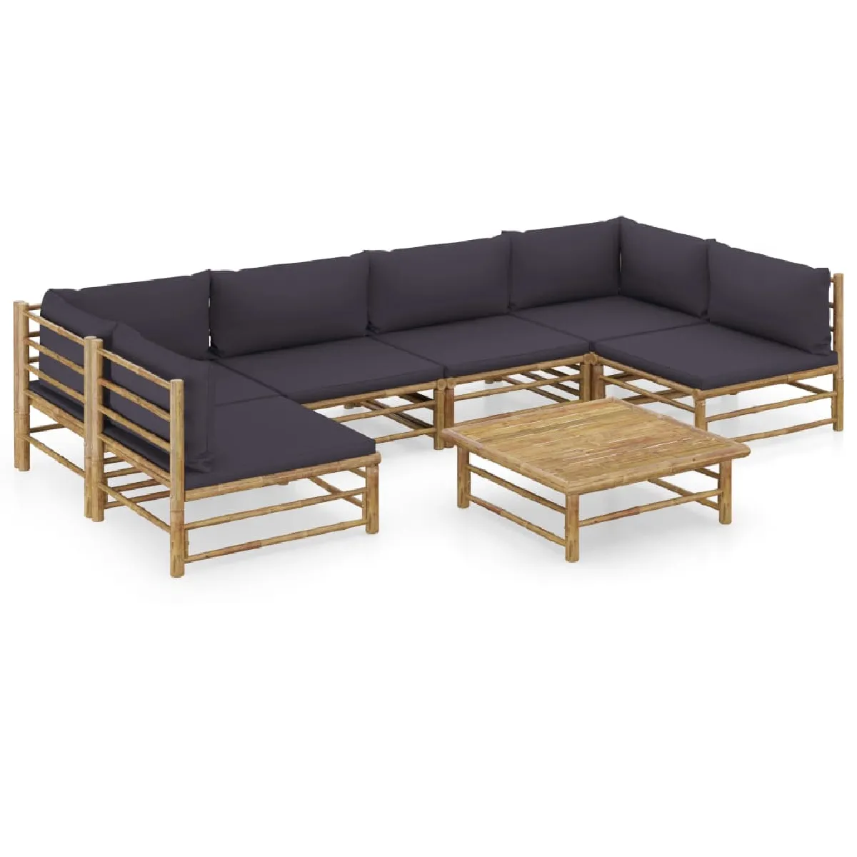 vidaXL Salon de jardin 7 pcs avec coussins gris foncé - Bambou