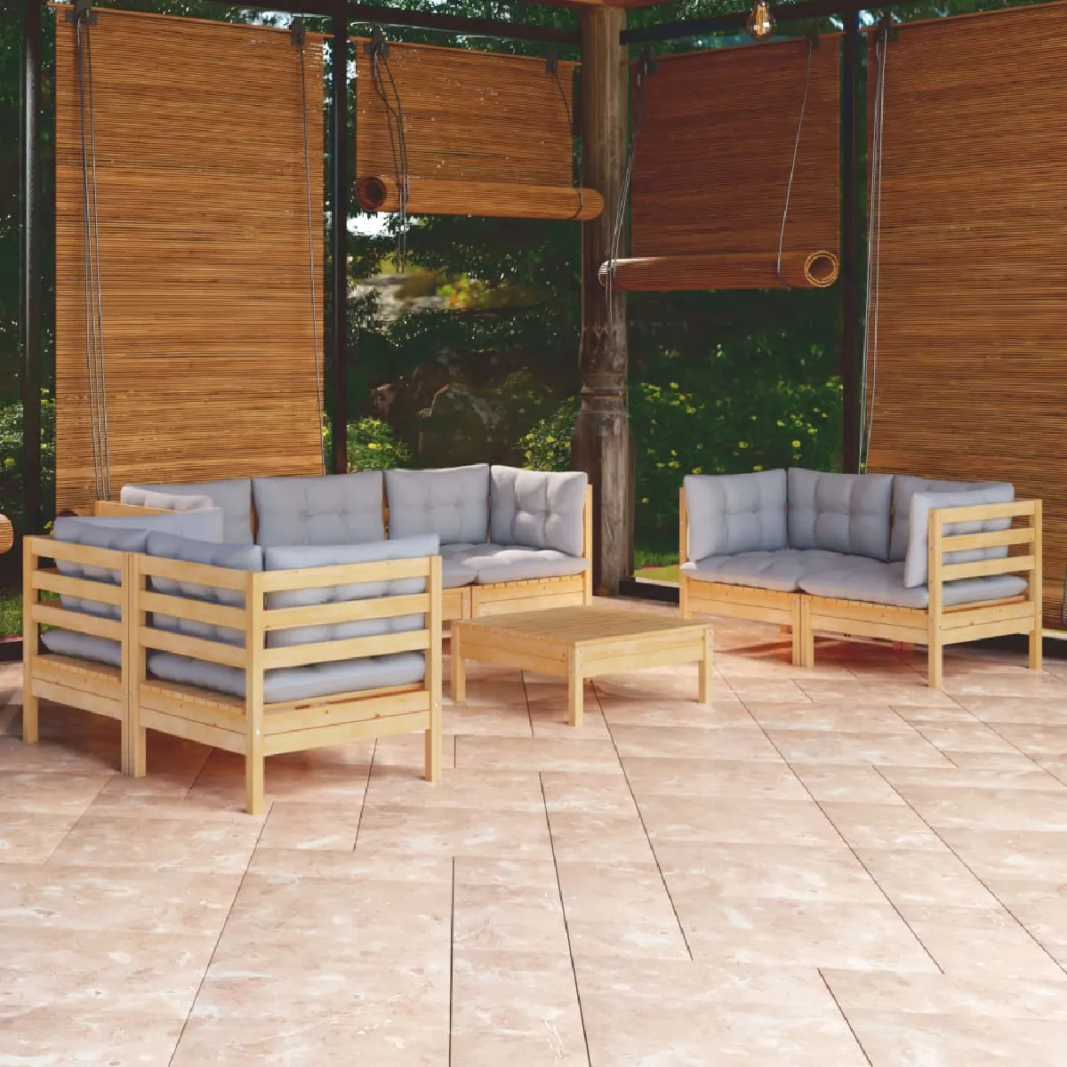vidaXL Salon de jardin 8 pcs Gris Bois de pin massif