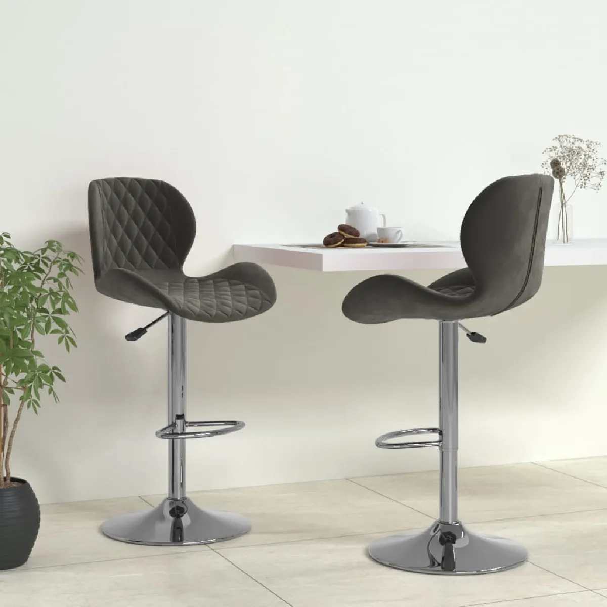 Vidaxl Gris Lot De 2 Tabourets De Bar Foncé
