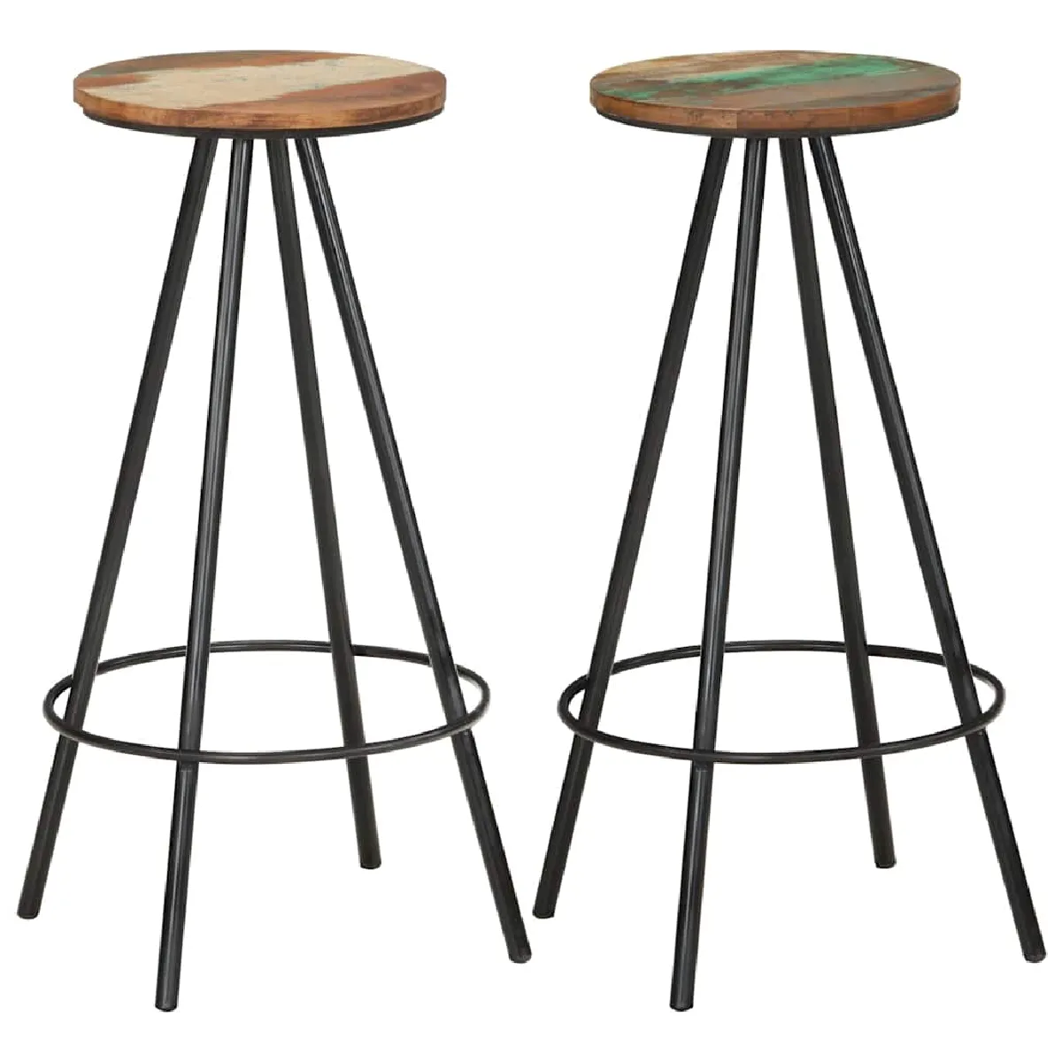 Vidaxl Brun Tabourets De Bar Lot De 2 Bois Massif De Récupération - Image 3