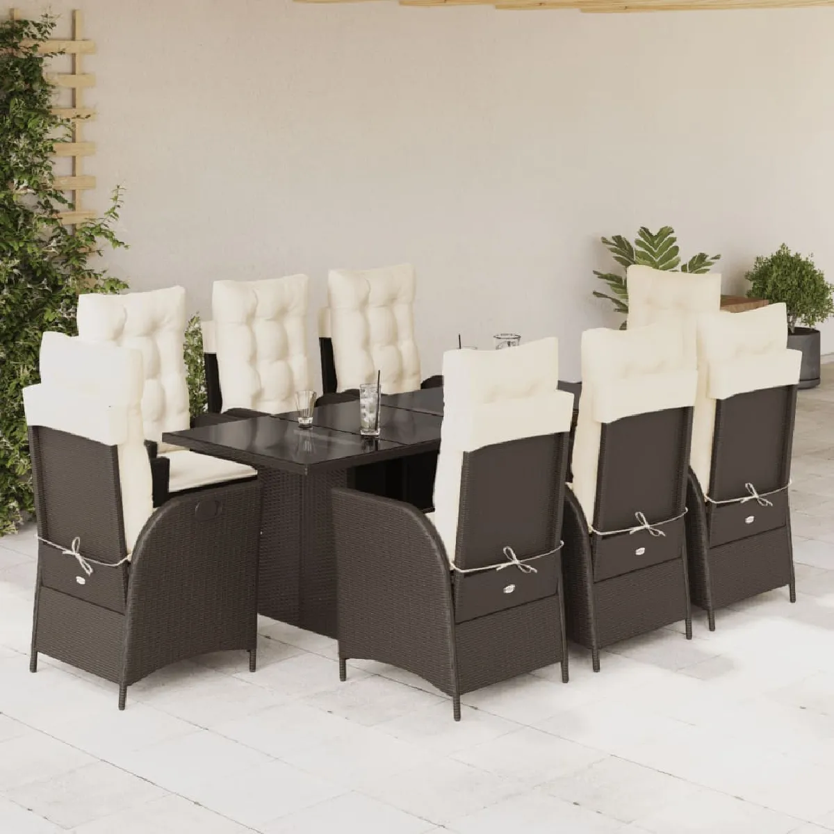Non Communiqué Gris Vidaxl Ensemble À Manger De Jardin Avec Coussins 9 Pcs, Table Et Chaises Avec Dossier Réglable, Meubles D'extérieur, 3213119 - Image 3