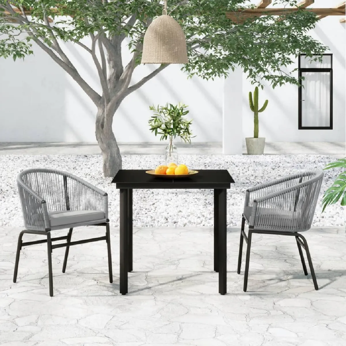 Vidaxl Gris Ensemble À Manger De Jardin 3 Pcs