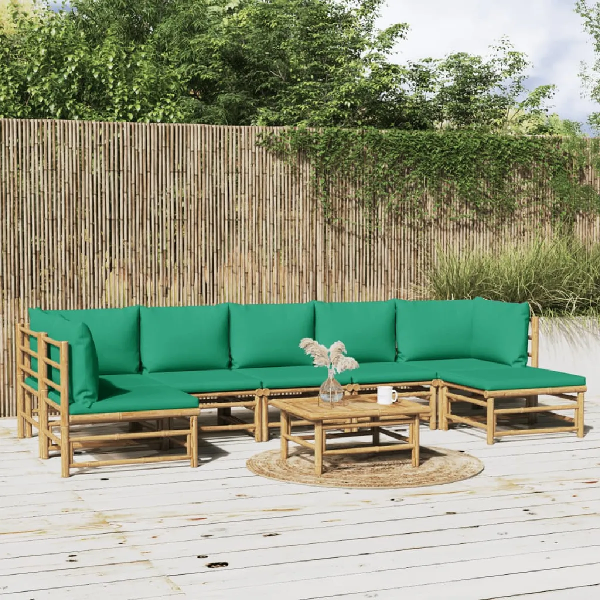 Non Communiqué Vert Salon De Jardin Modulable Vidaxl Bambou 5 Pieces 7 Personnes - Image 3