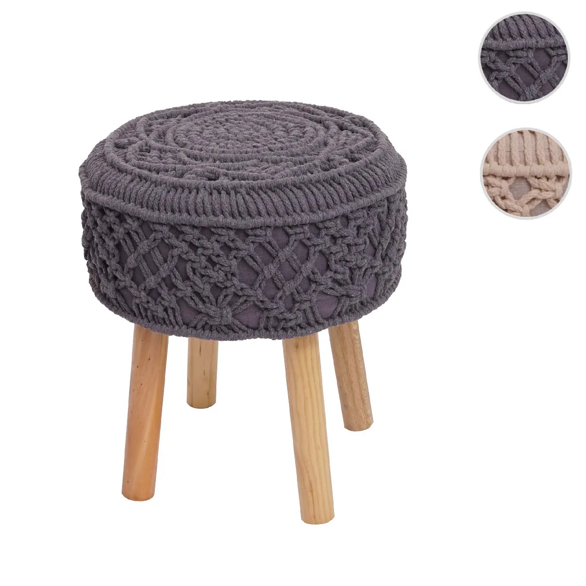 Mendler Gris Pouf Rond Tricoté - Foncé