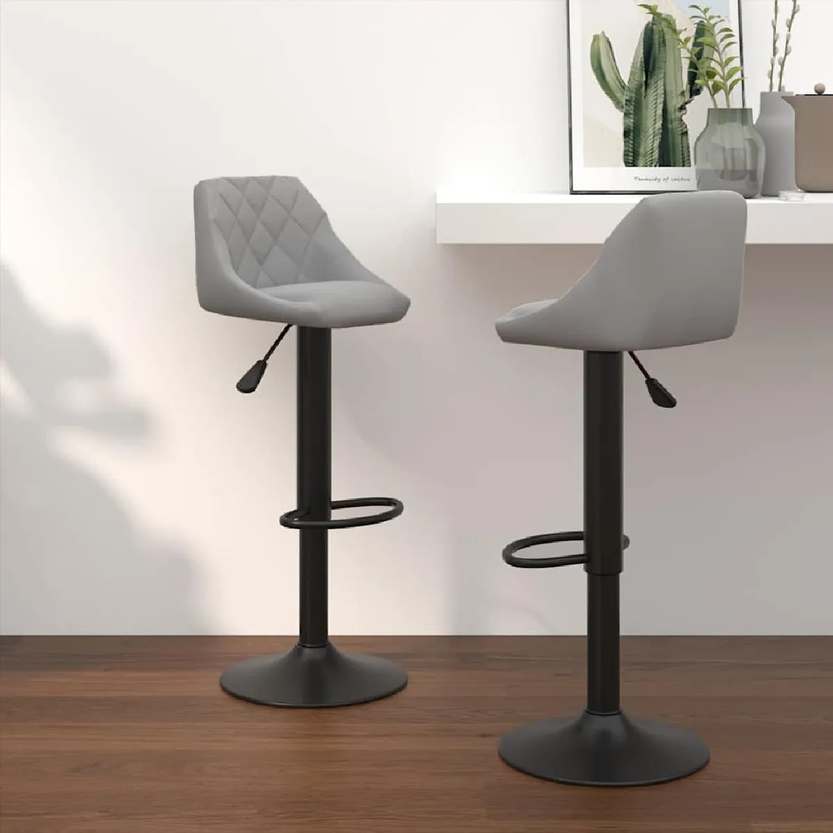 Non Communiqué Gris Vidaxl Tabourets De Bar Lot De 2 Clair Velours335349 - Image 3