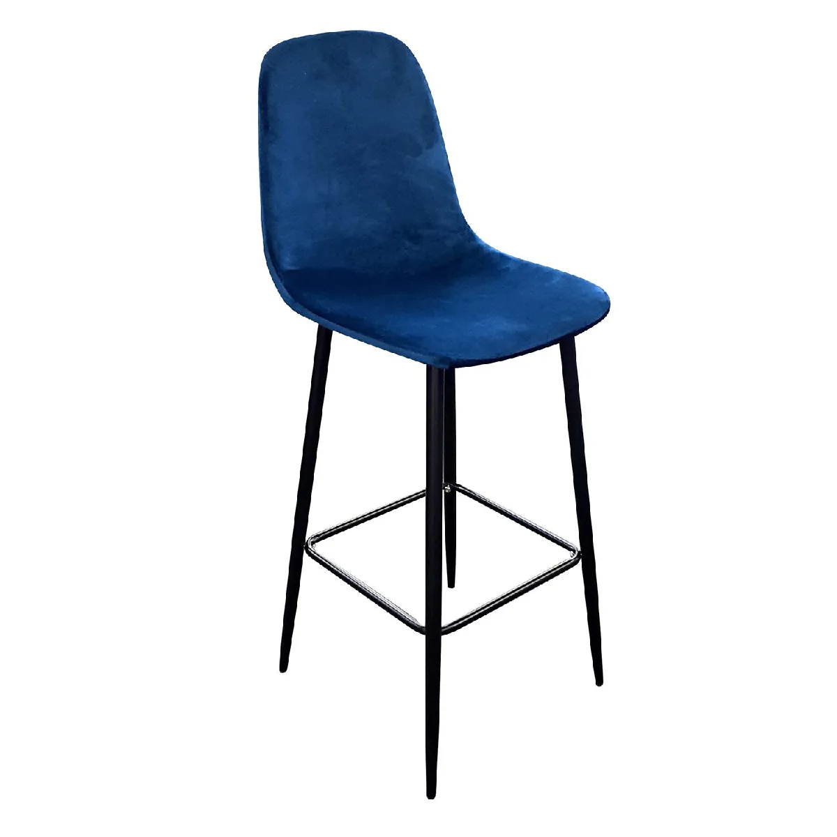 Tabouret de bar en velours vintage Inoui - H. 108 cm - Bleu