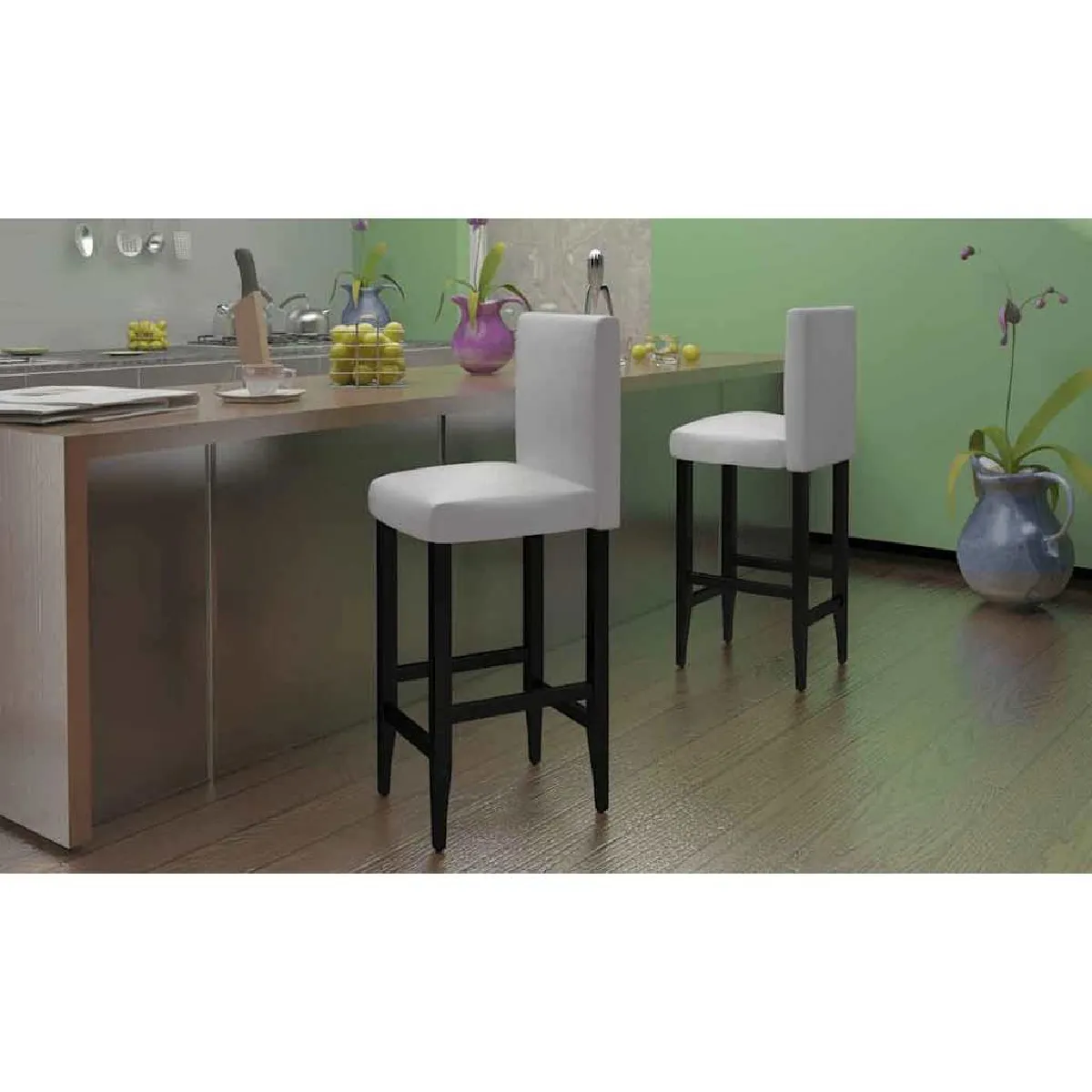 Vidaxl Blanc Tabourets De Bar - Similicuir