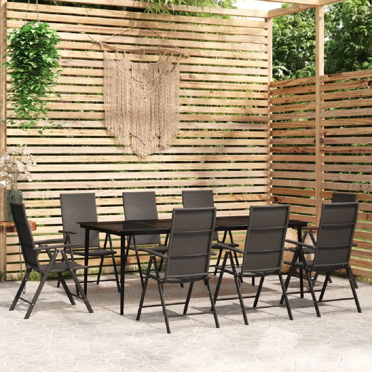 vidaXL Ensemble à manger jardin 9 pcs - Noir