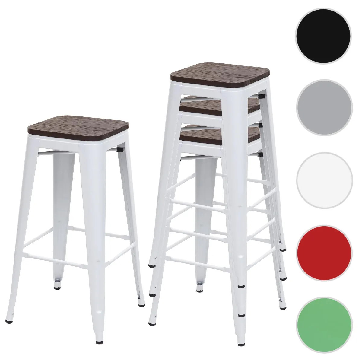 Mendler Lot de 4 tabourets de bar - Blanc Mendler Lot de 4 tabourets de bar - Blanc