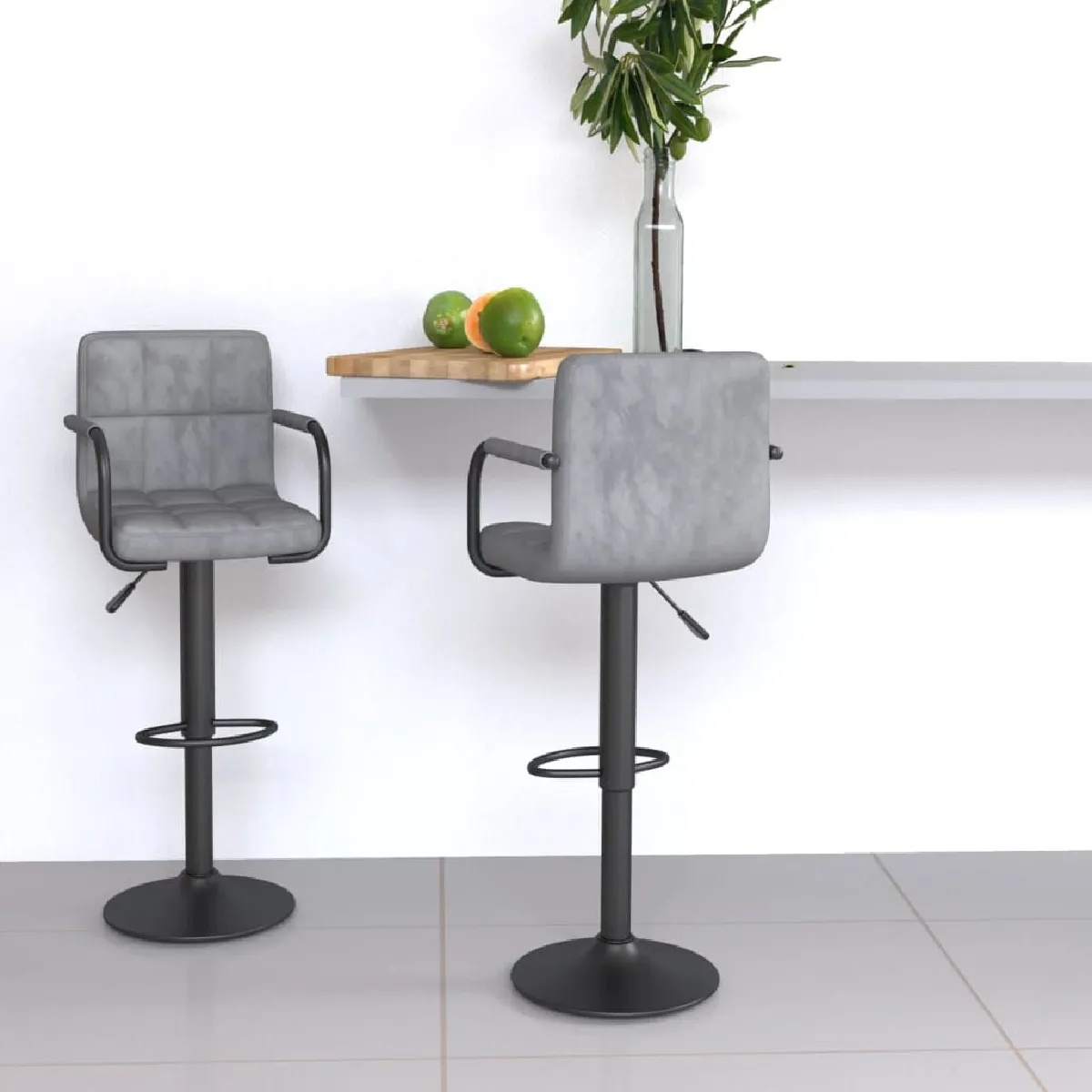 Vidaxl Gris/Clair Tabourets De Bar Lot De 2 Velours - Image 2