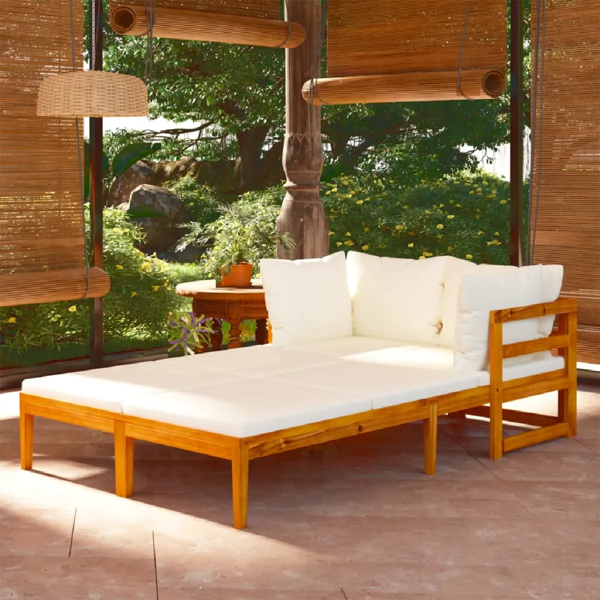 vidaXL Chaises longues et coussins Bois d'acacia - vue 2