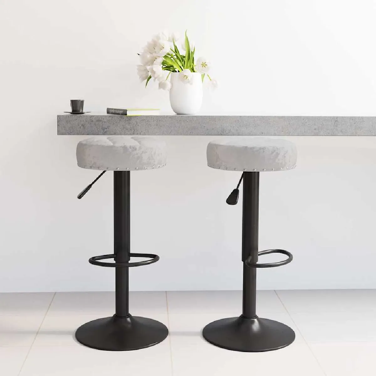 Non Communiqué Gris Vidaxl Tabourets De Bar Lot De 2 Velours332995 - Image 3