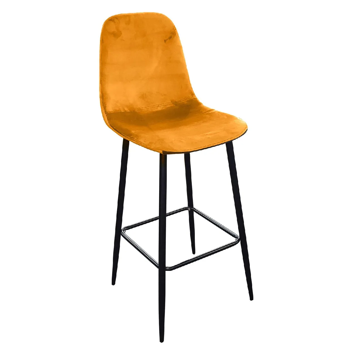 Tabouret de bar en velours vintage Inoui - H. 108 cm - Jaune moutarde