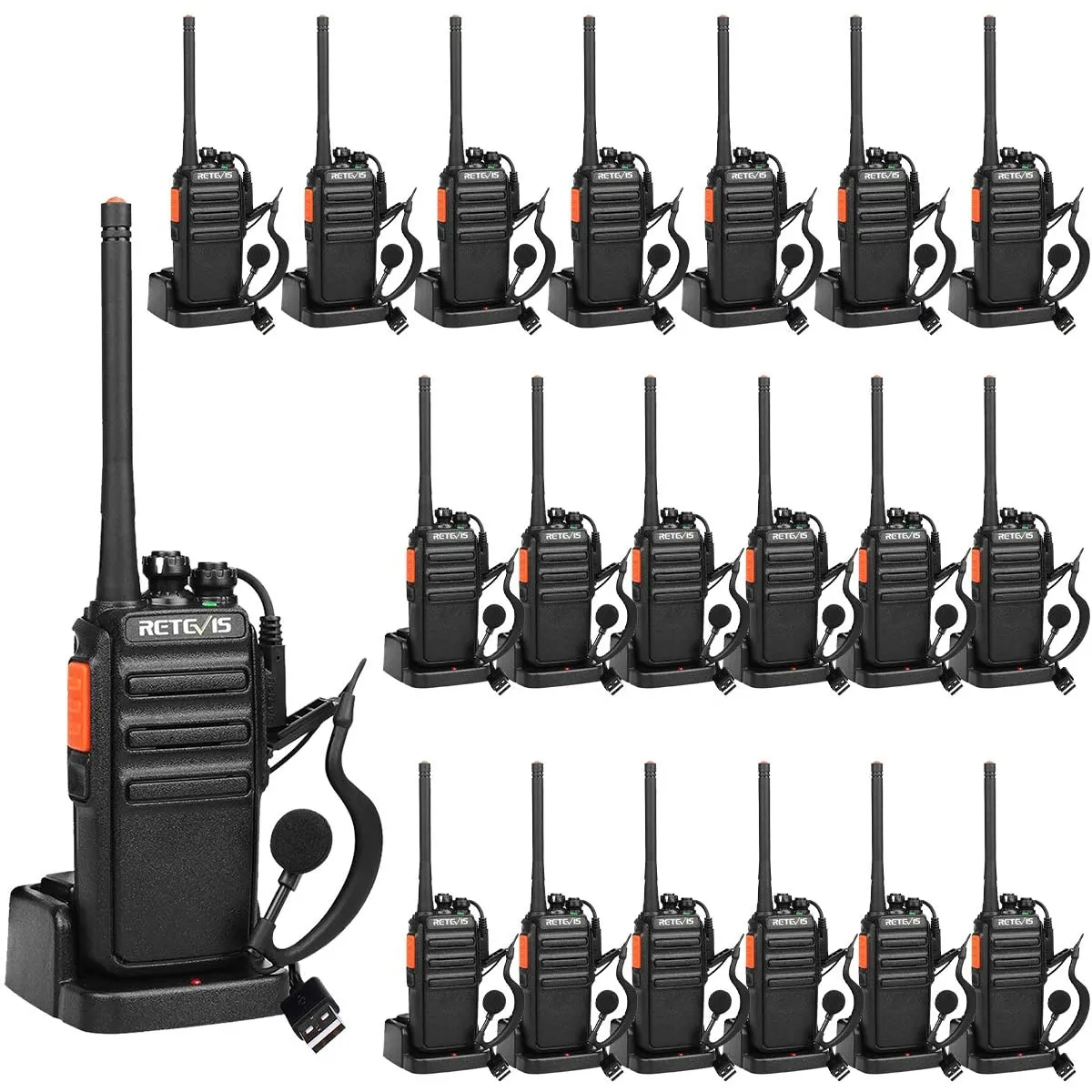 Retevis RT24 Talkie-Walkie PMR446 16 Canaux - Noir, Rechargeable